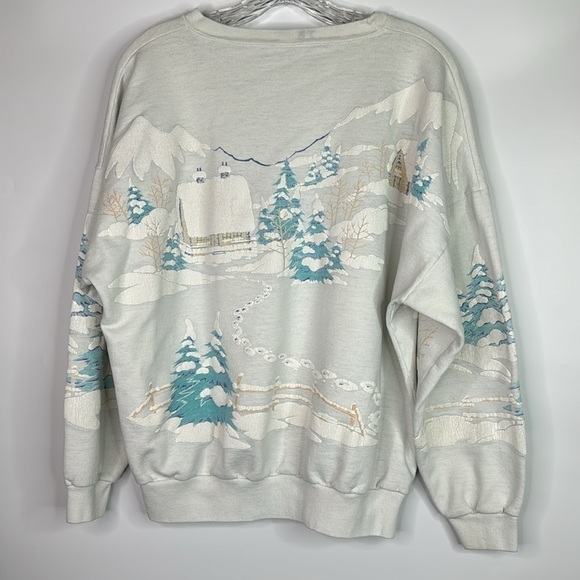 Vintage Winter AOP Ski Puffy Paint Sweatshirt XL/XXL - Picture 4 of 10